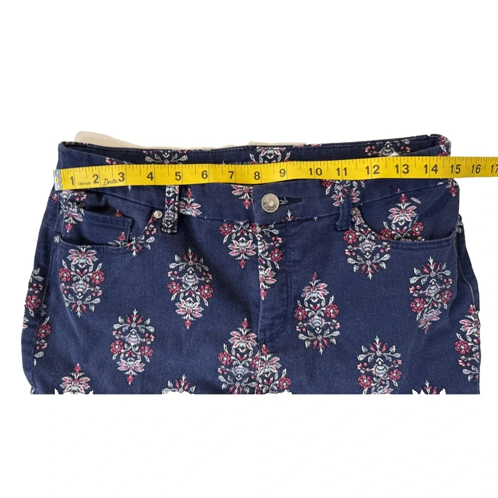 Chico's Floral Print Jeans Womens 28 Navy‎ So Slimming Girlfriend Ankle Boho